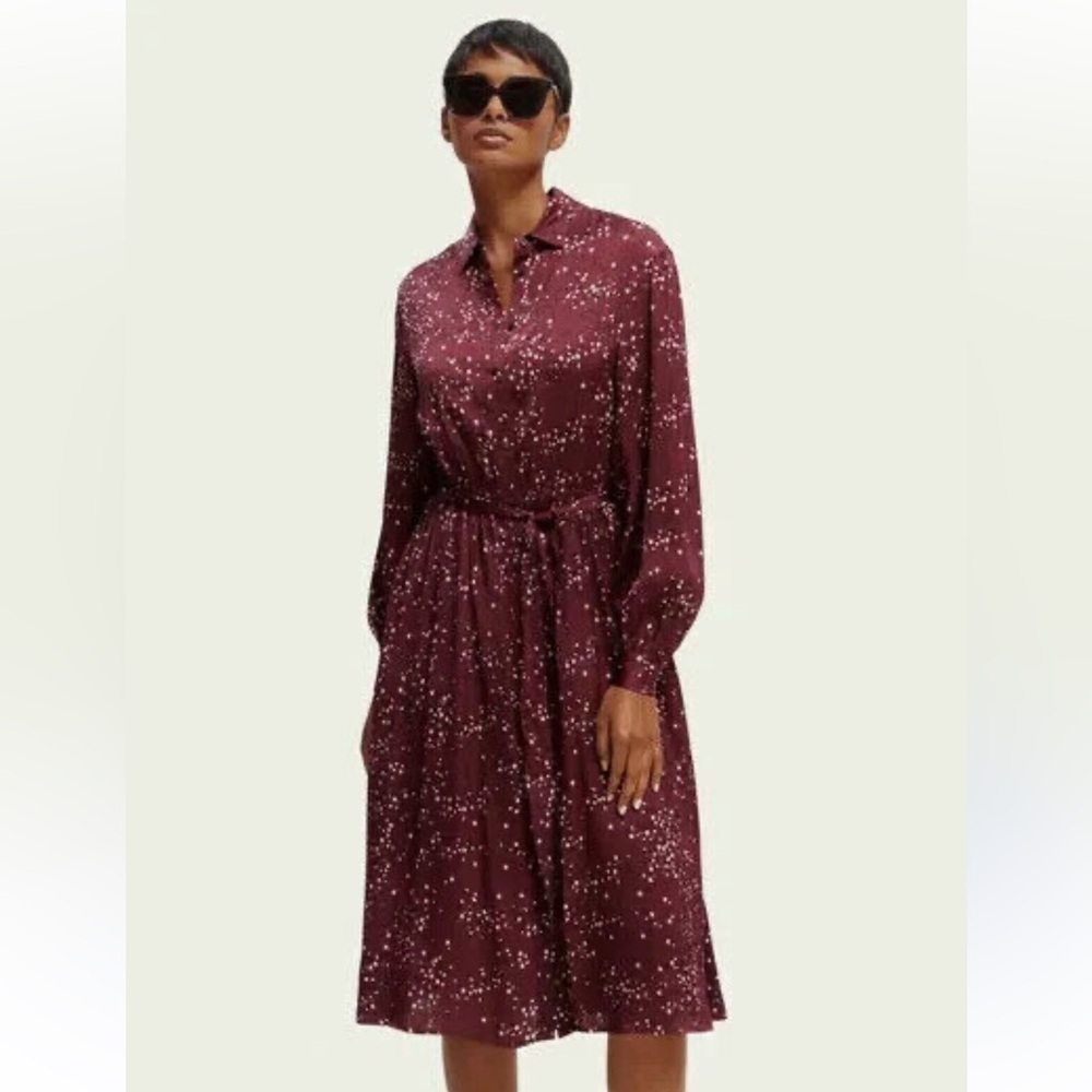 Scotch & Soda Long-Sleeved Shirt Dress Elegant Burgundy  White Accents floral